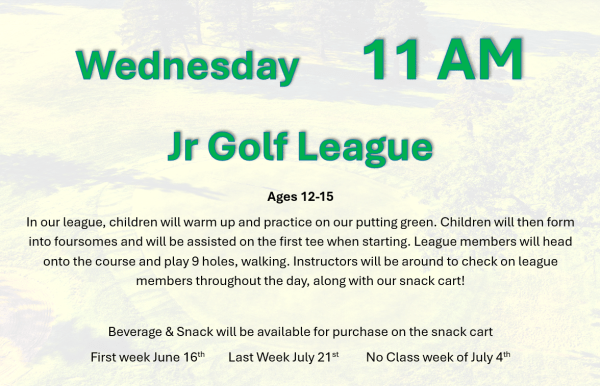 Junior League Sign Up Wednesday 11am